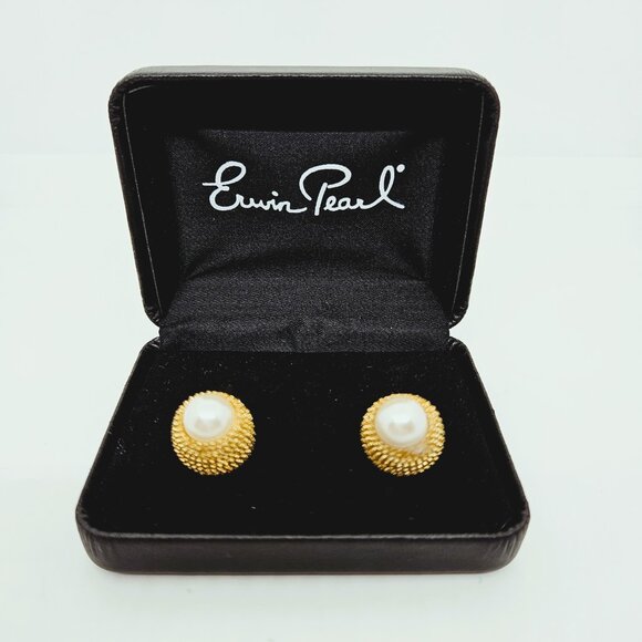 Vintage Erwin Pearl Gold Tone Pearl Cufflinks in Box - Picture 2 of 7